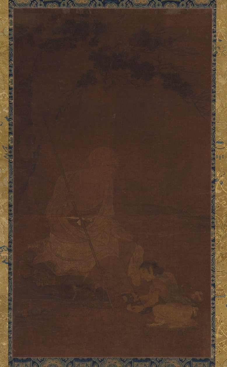 Lohan ült, egy kísérő térdelt előtte, Yuan vagy Ming-dinasztia, 1279-1644. alkotó: Unbekannt