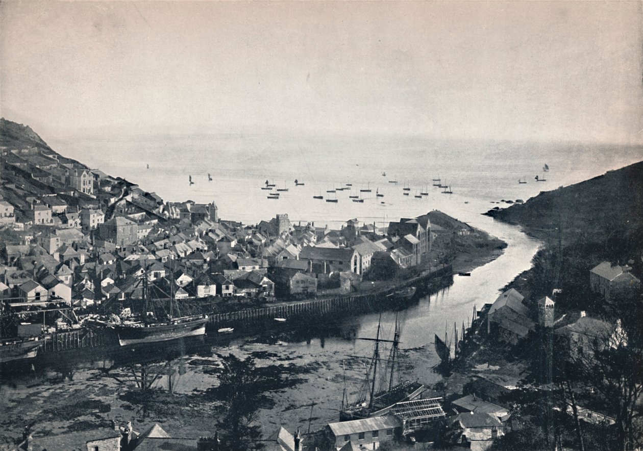 Looe – Kilátás a dombokról, a torkolat bemutatásával, 1895 alkotó: Unbekannt