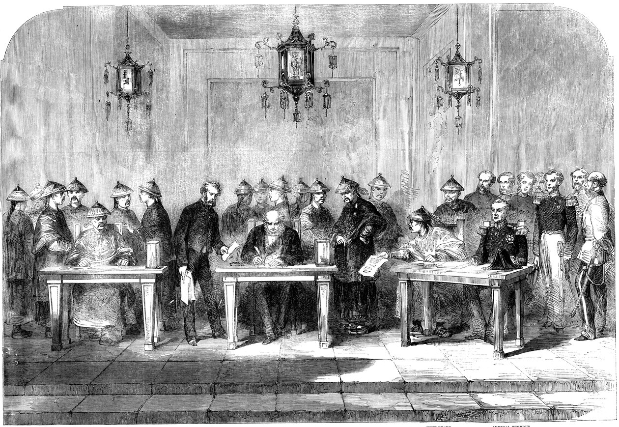 Lord Elgin aláírta a Tiencsin-i Szerződést a második ópiumháború lezárására, 1858 alkotó: Unbekannt