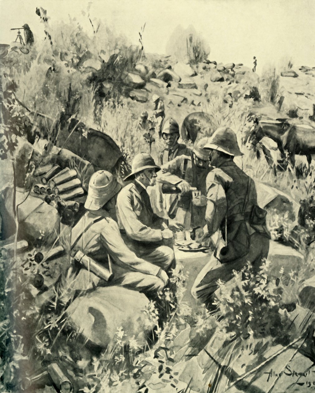 Lord Roberts és személyzete ebédnél a Veldten, 1901. alkotó: Unbekannt