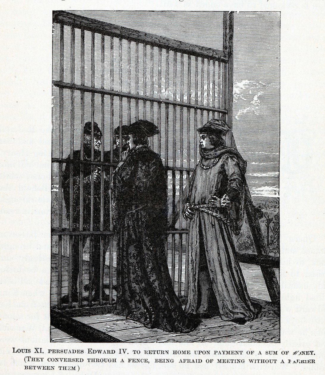 XI. Lajos ráveszi IV. Edwardot, hogy térjen haza egy pénzösszeggel, 1882 alkotó: Unbekannt