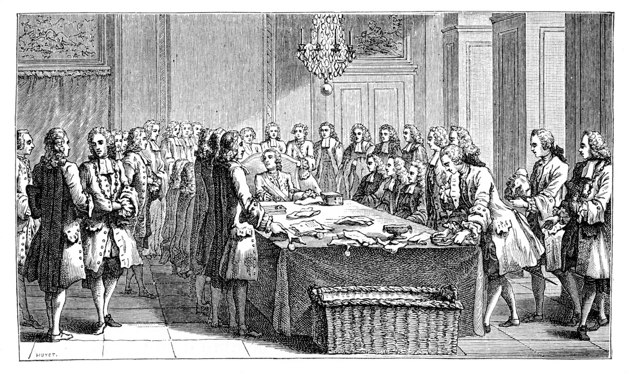 XV. Lajos aláírta az új szerződést, 1757, 1885 alkotó: Unbekannt