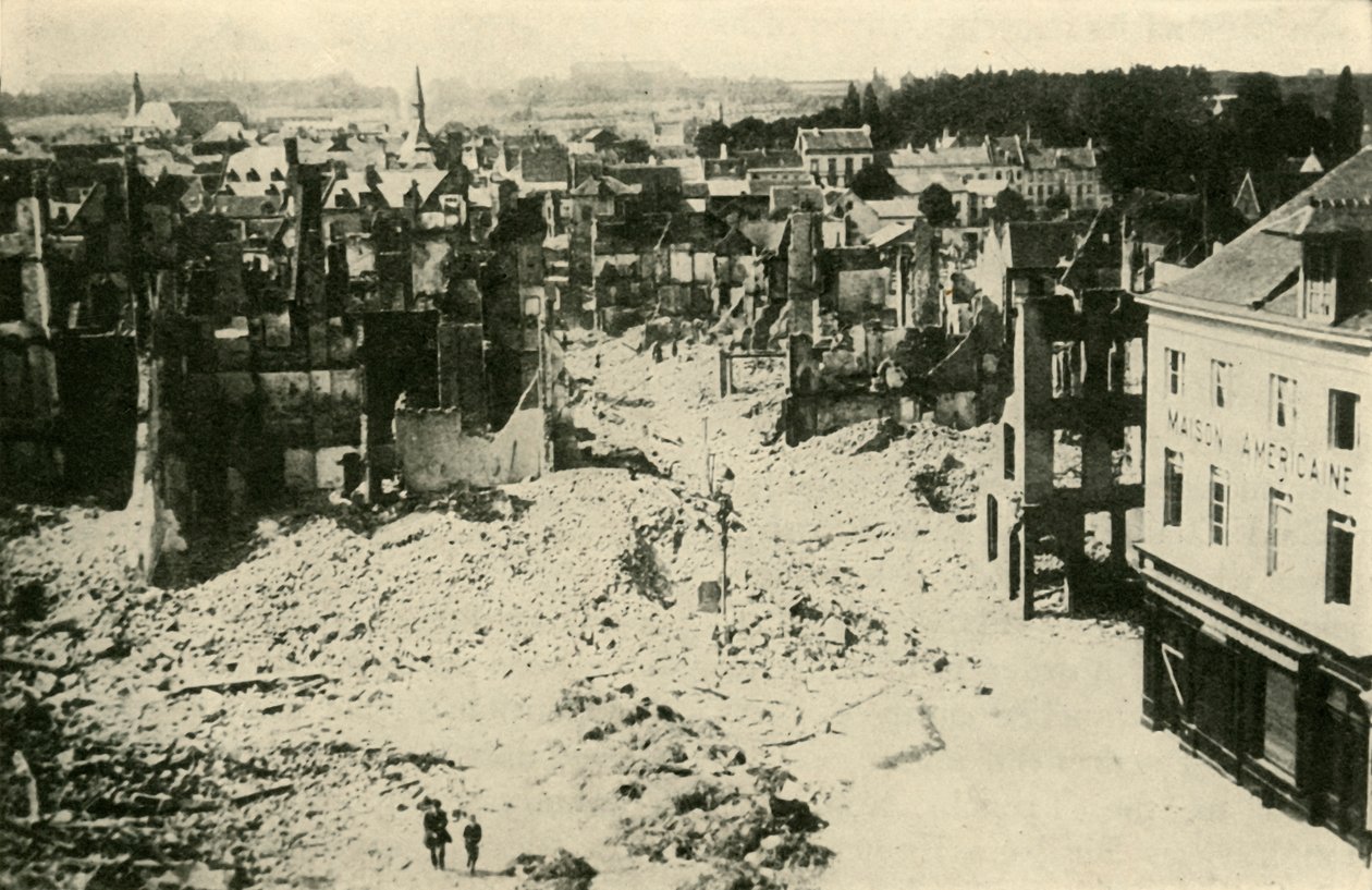 Louvain a német bombázás után: a lerombolt város egy része, 1914, 1920 körül. alkotó: Unbekannt