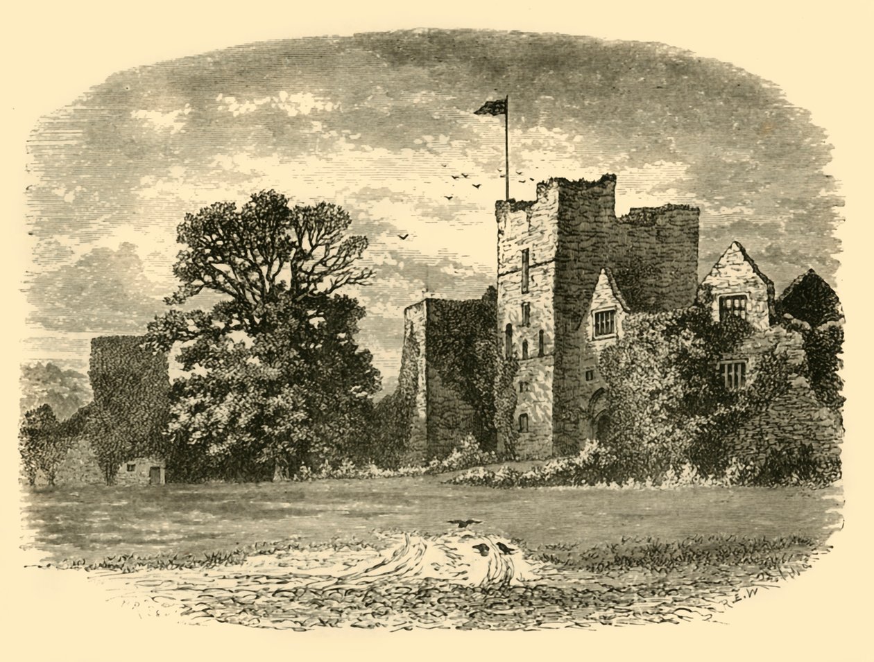 Ludlow-kastély a bejárati kapu felől, 1898. alkotó: Unbekannt