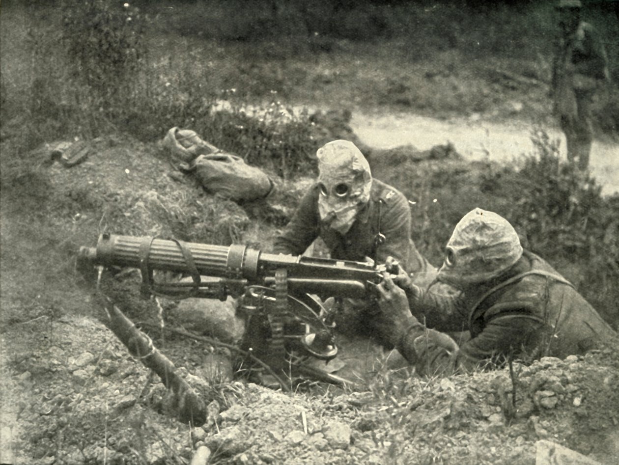 Gépágyúsok akcióban gázsisakban, 1919. alkotó: Unbekannt