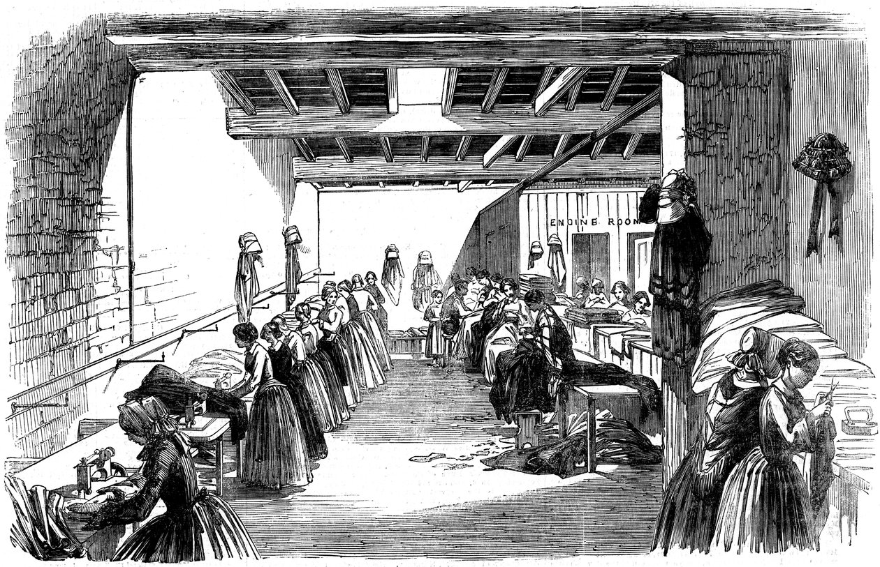 Gépház egy gőzvarrógyárban, 1854 alkotó: Unbekannt