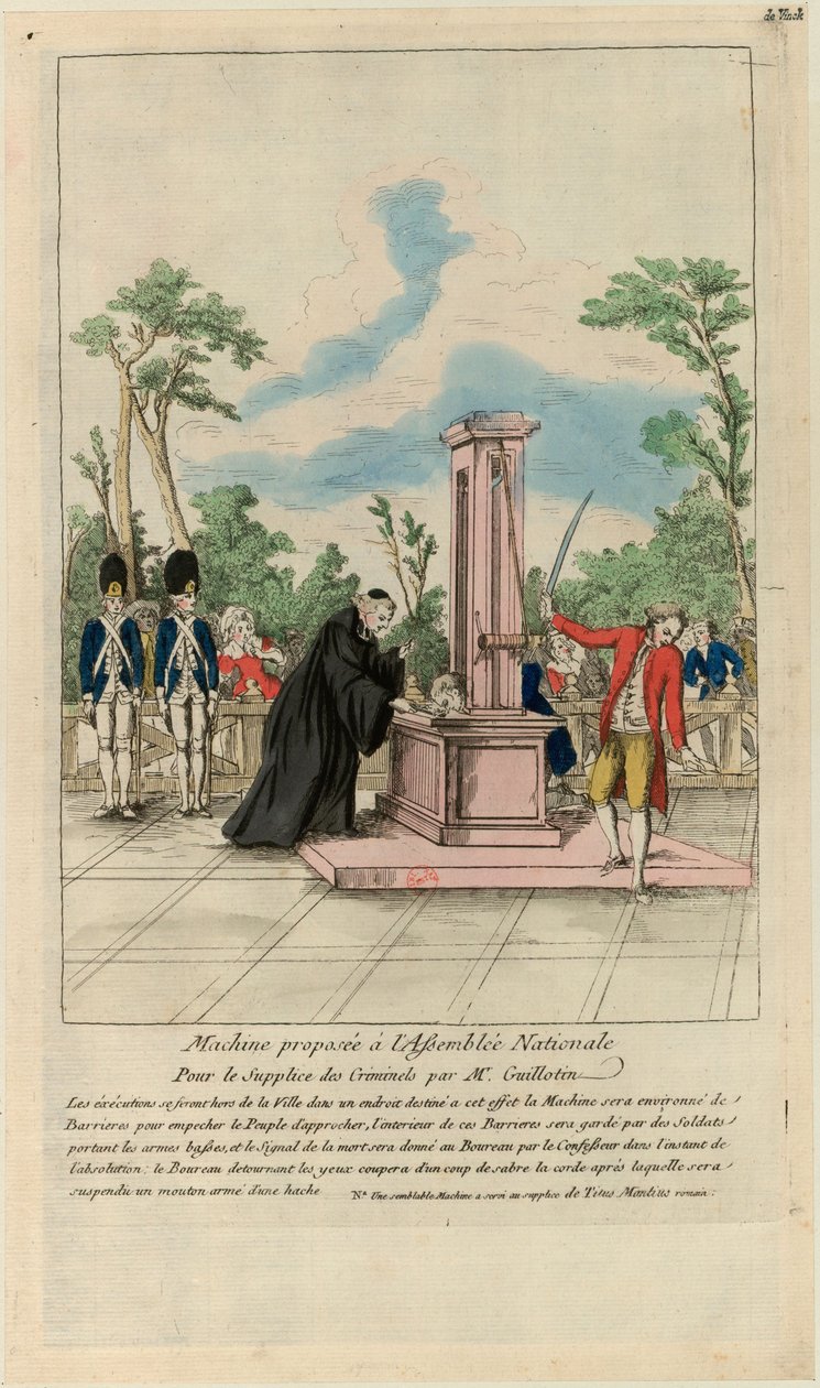 Gépet javasolt az Országgyűlésnek a bűnözők kínzására Guillotin úr, c. 1790. alkotó: Unbekannt