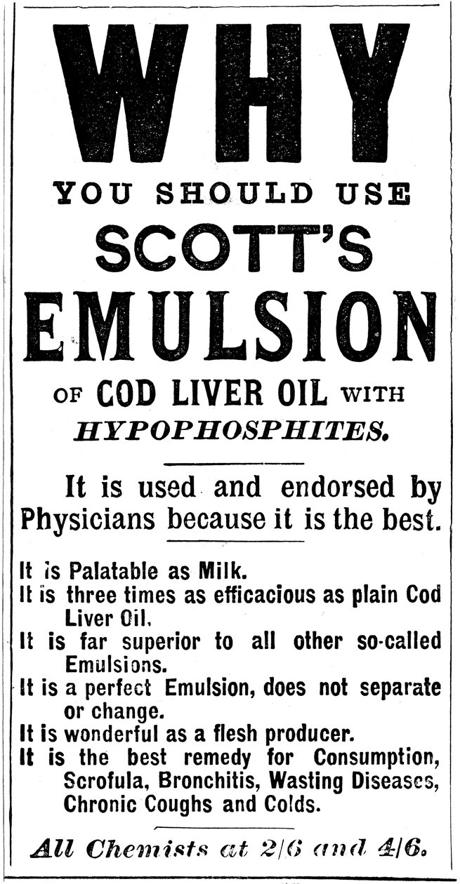 A Scotts Emulsion of Cod Liver Oil, 1890 című magazinreklámja alkotó: Unbekannt