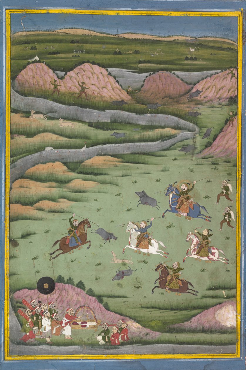 Maharana Amar Singh II vagy Sangram Singh Vaddisznóvadászat, 19. század. alkotó: Unbekannt