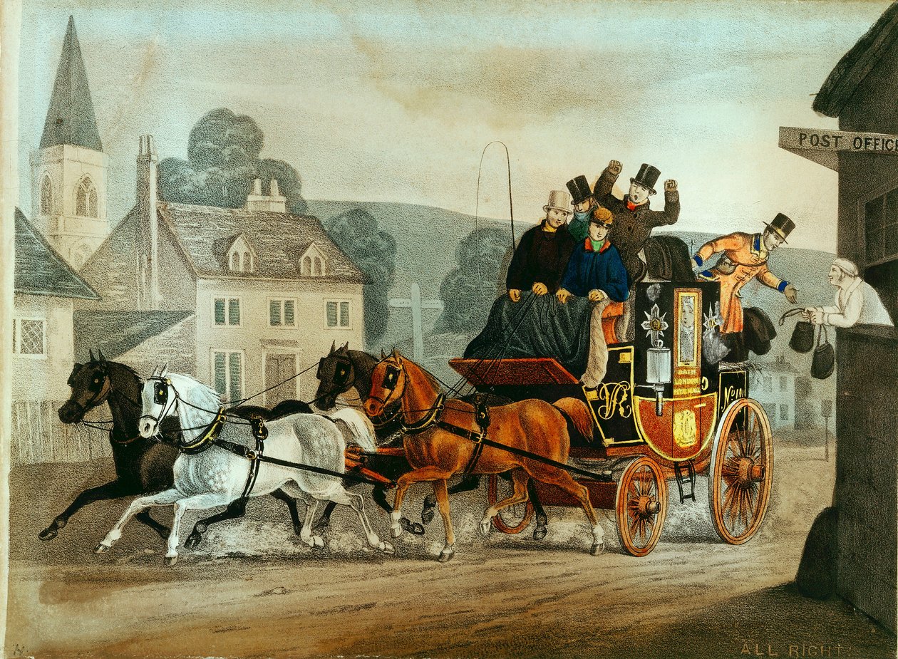 Postakocsi a Bath-Londonba tartó távon, c1840 alkotó: Unbekannt