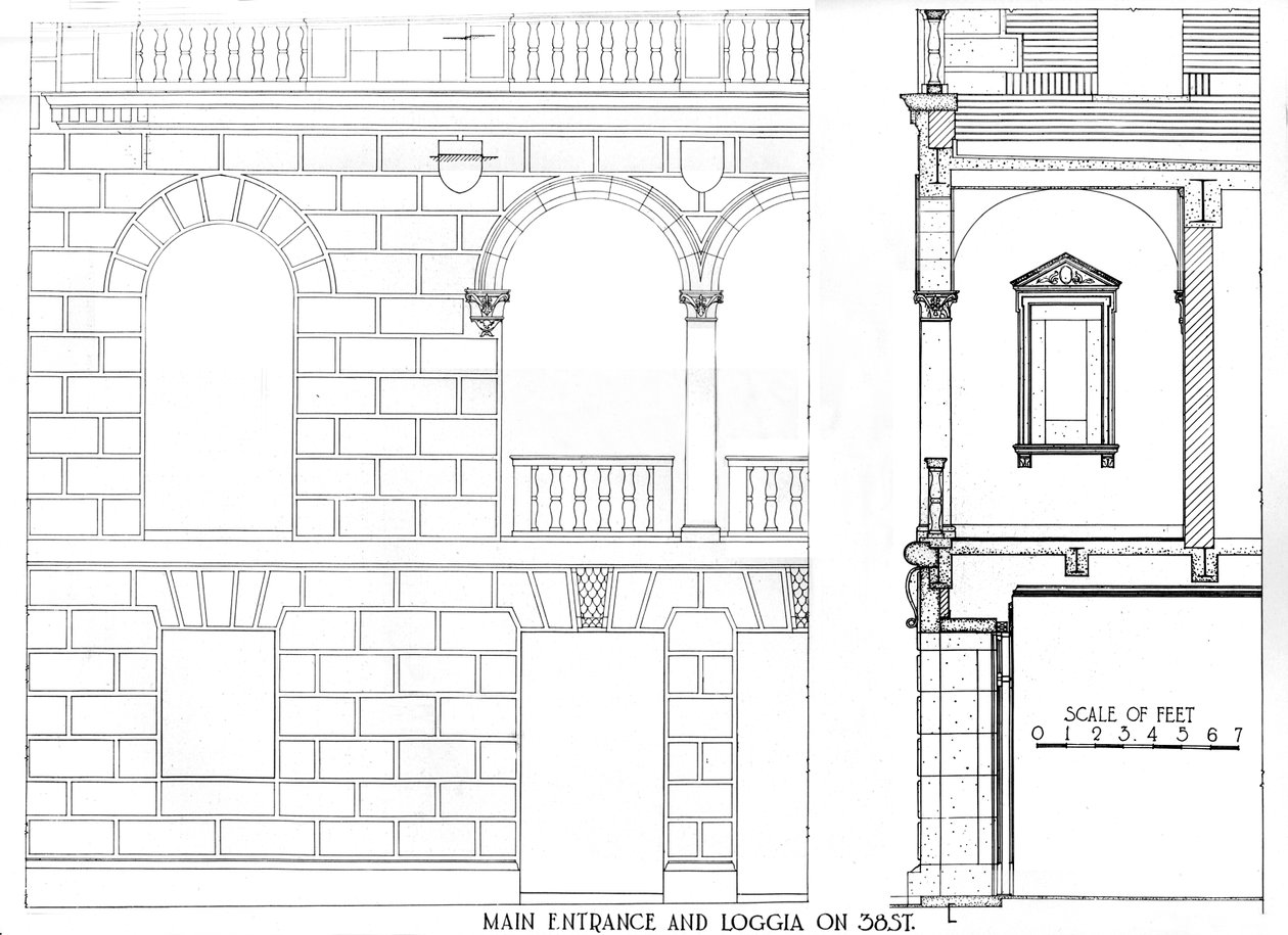 Főbejárat és loggia a 38 Street-en, Fraternity Clubs Building, New York City, 1924 alkotó: Unbekannt
