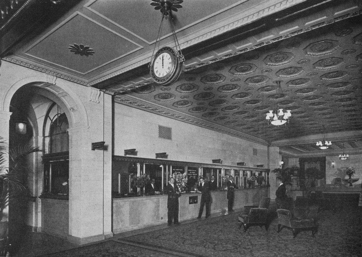 Fő iroda a bejárati hall mellett, Roosevelt Hotel, New York City, 1924 alkotó: Unbekannt