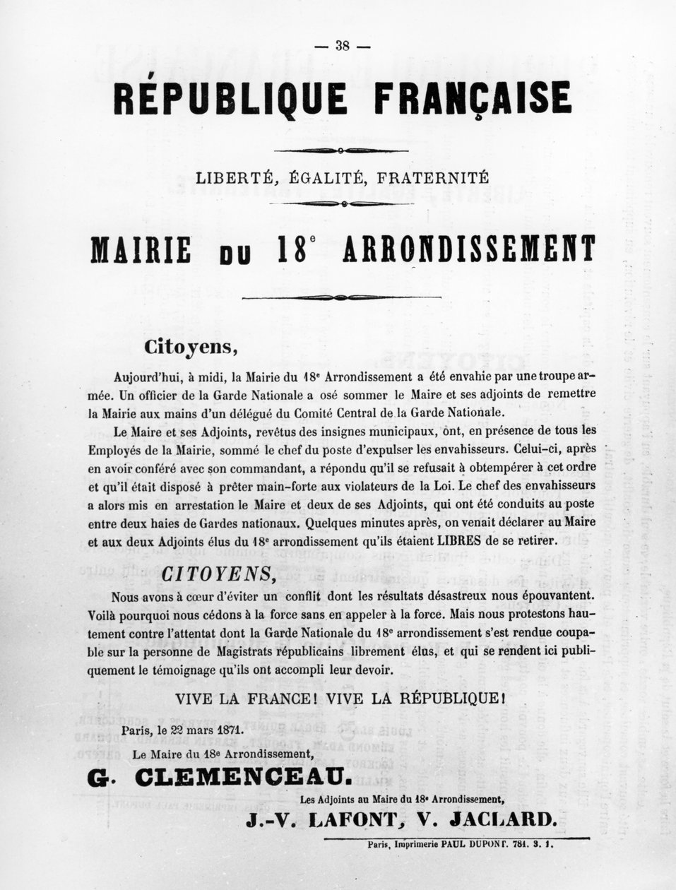 A 18. kerületi városháza, a Párizsi Kommün francia politikai plakátjairól, 1871. május alkotó: Unbekannt