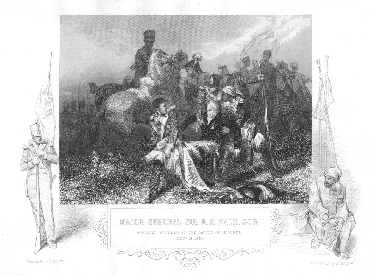 Robert Henry Sale vezérőrnagy, halálosan megsebesült a Moodkee Mudkhiban, 1845. alkotó: Unbekannt