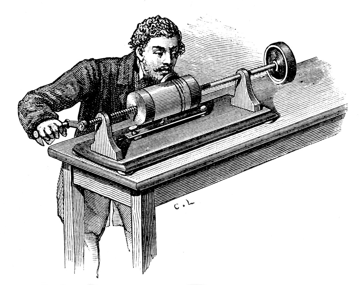 Felvételkészítés Thomas Edison Fonográfjának első modelljén, 1878 alkotó: Unbekannt