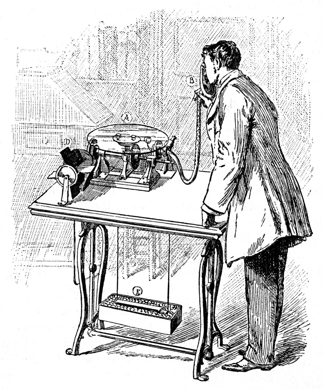 Felvételeket készít Emile Berliners Gramophone, c1887 alkotó: Unbekannt