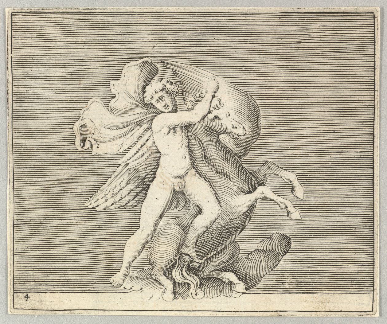 Szárnyas lóval küzdő ember, megjelent kb. 1599-1622. alkotó: Unbekannt