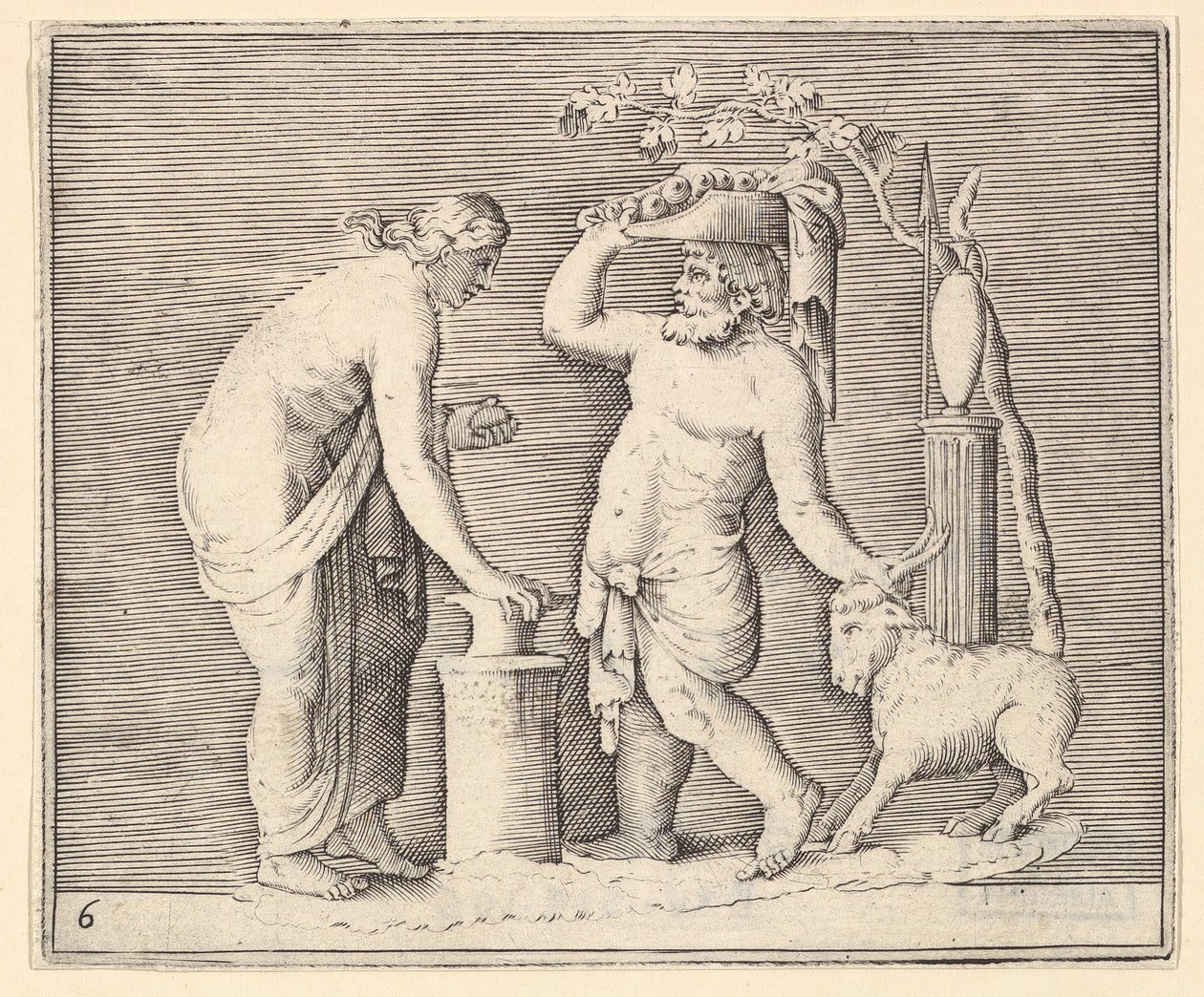Férfi és nő feláldoz egy kecskét, megjelent kb. 1599-1622. alkotó: Unbekannt