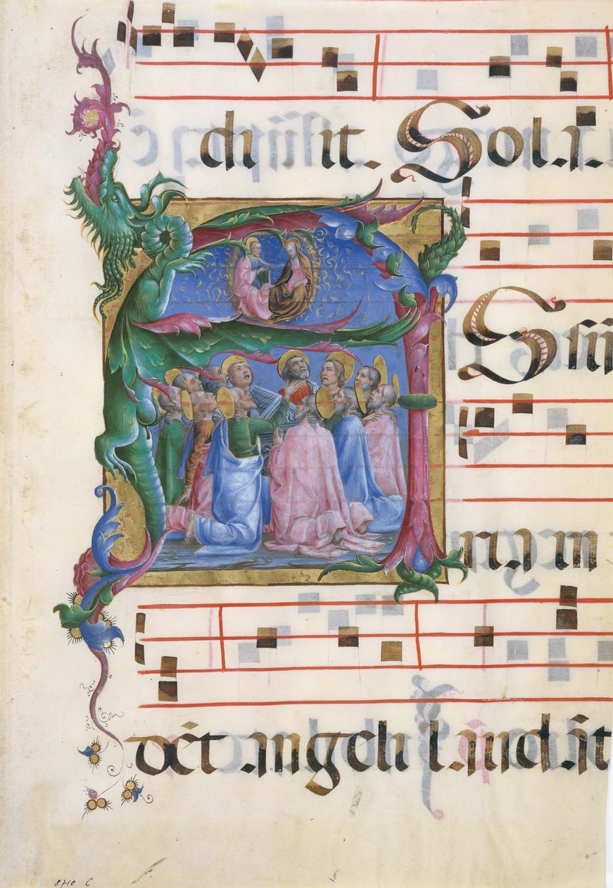 Kéziratos megvilágítás a Szűz mennybemenetelével kezdetben A..., olasz, 1450-60. alkotó: Unbekannt