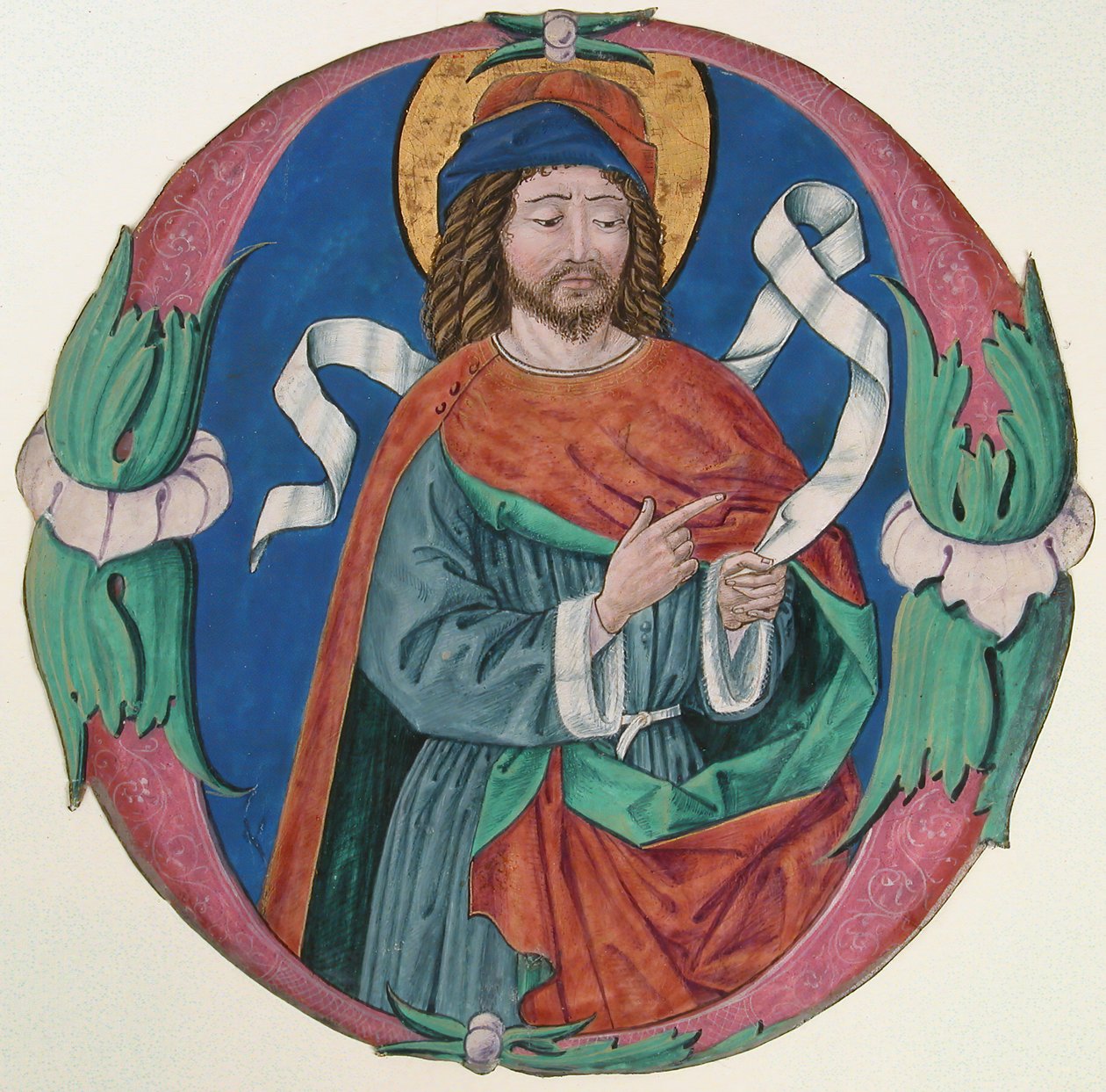 Kéziratos megvilágítás egy szent alakjával O kezdőbetűvel, olasz, kb. 1480. alkotó: Unbekannt