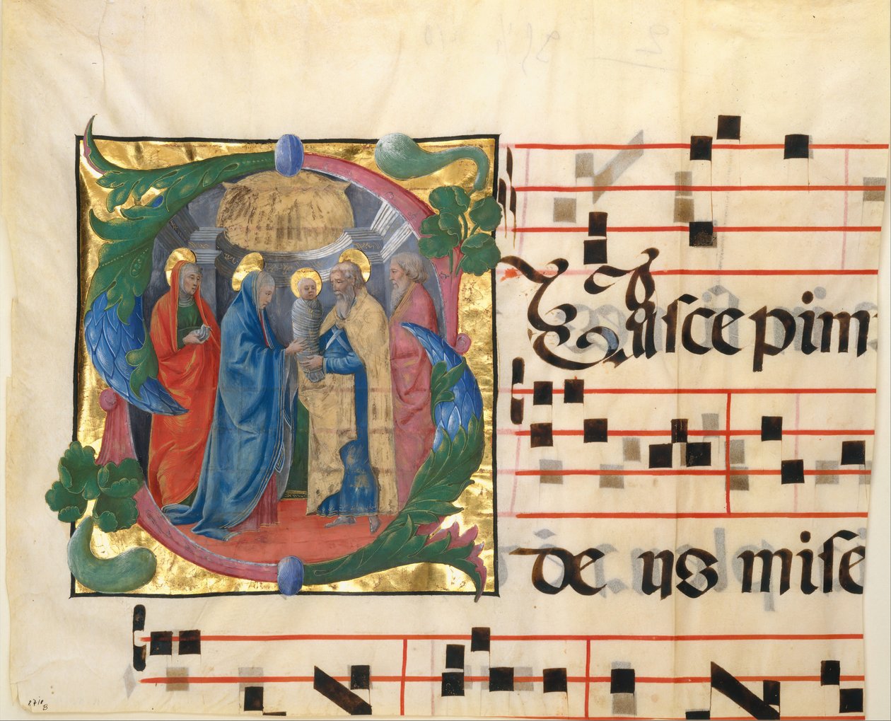 Kéziratos megvilágítás a templomi bemutatóval S betűvel, fokozatostól, 1450-60. alkotó: Unbekannt