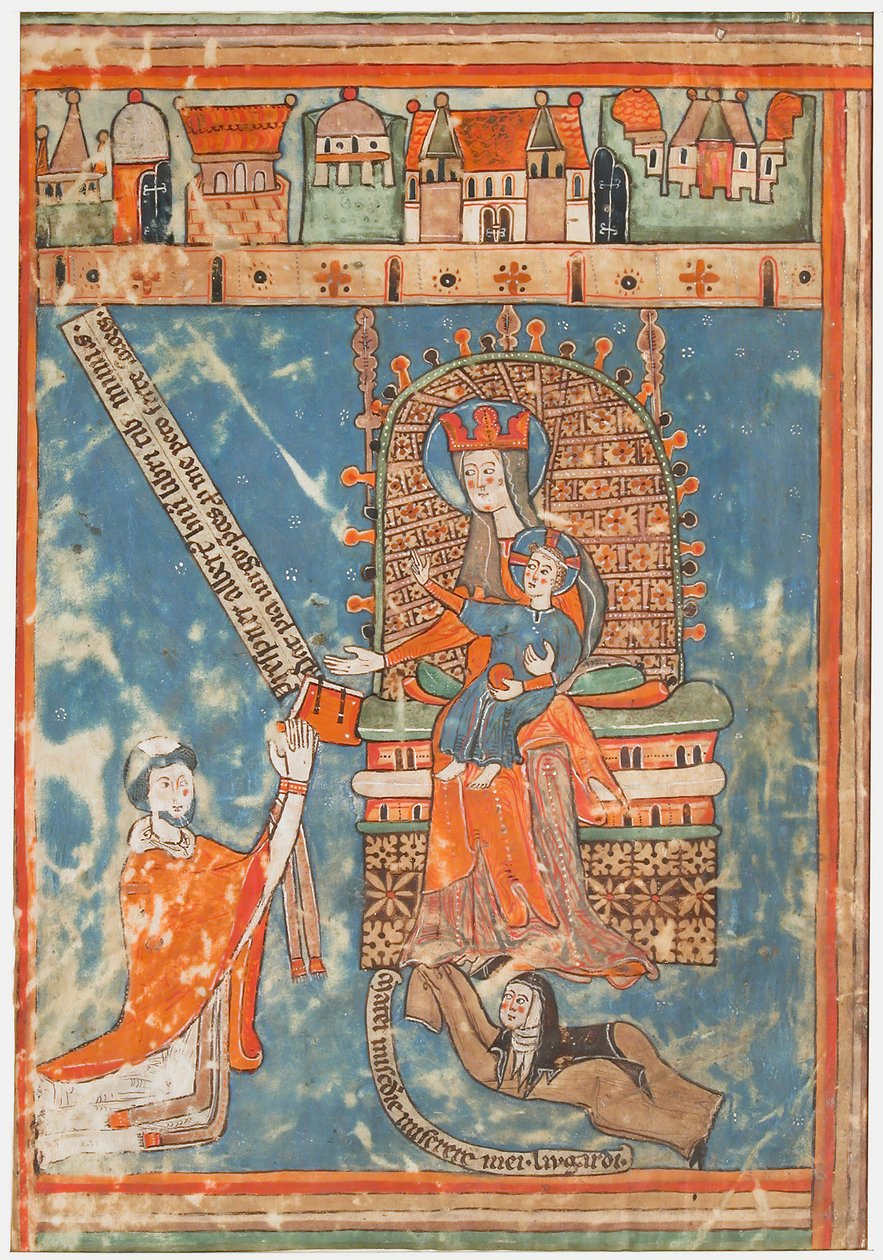 Kéziratos levél a Szűzanyának szóló könyvvel, kb. 1400. alkotó: Unbekannt