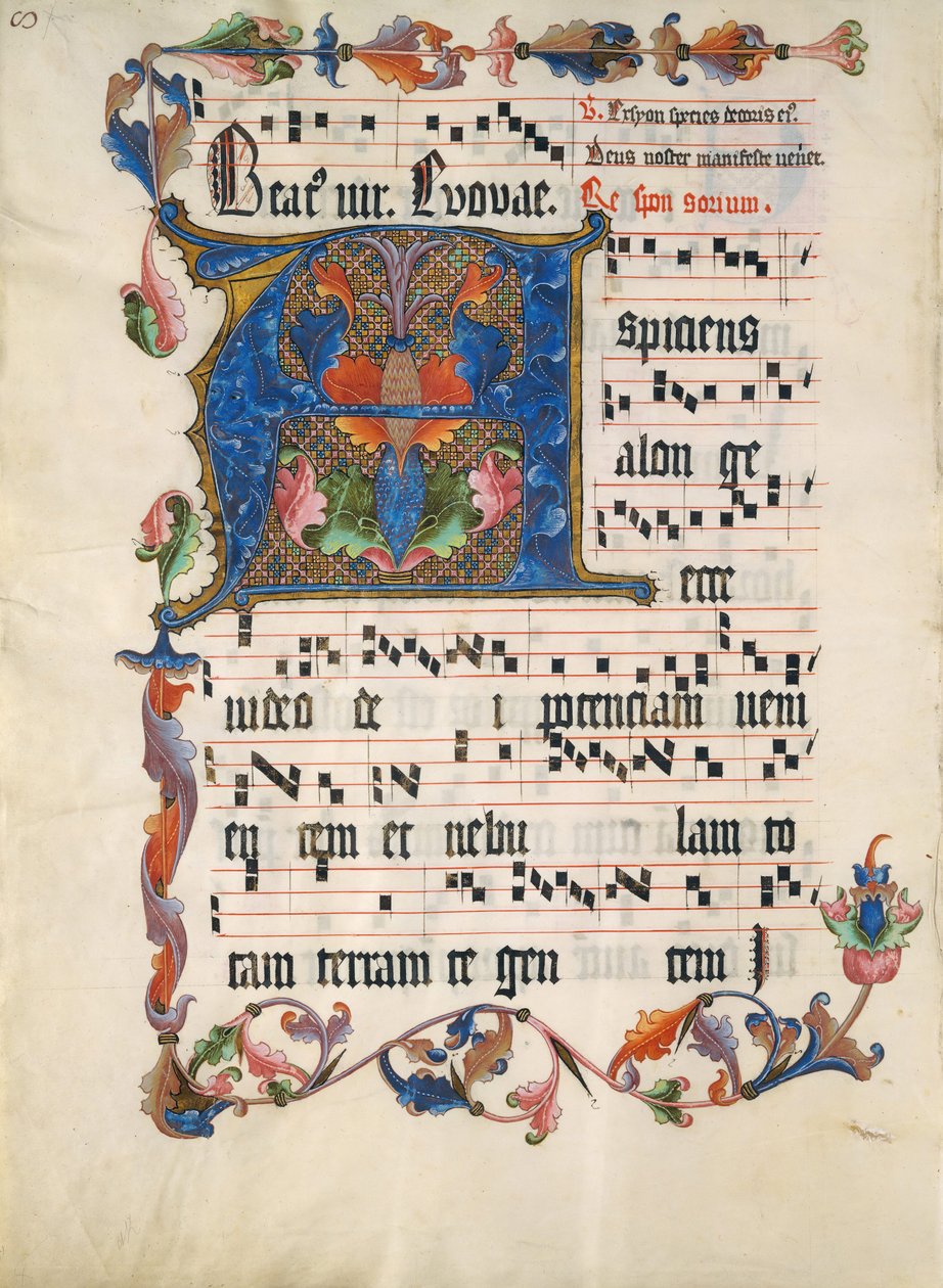 Kéziratos levél A kezdőbetűvel, egy antifóniából, német, kb. 1425-50. alkotó: Unbekannt