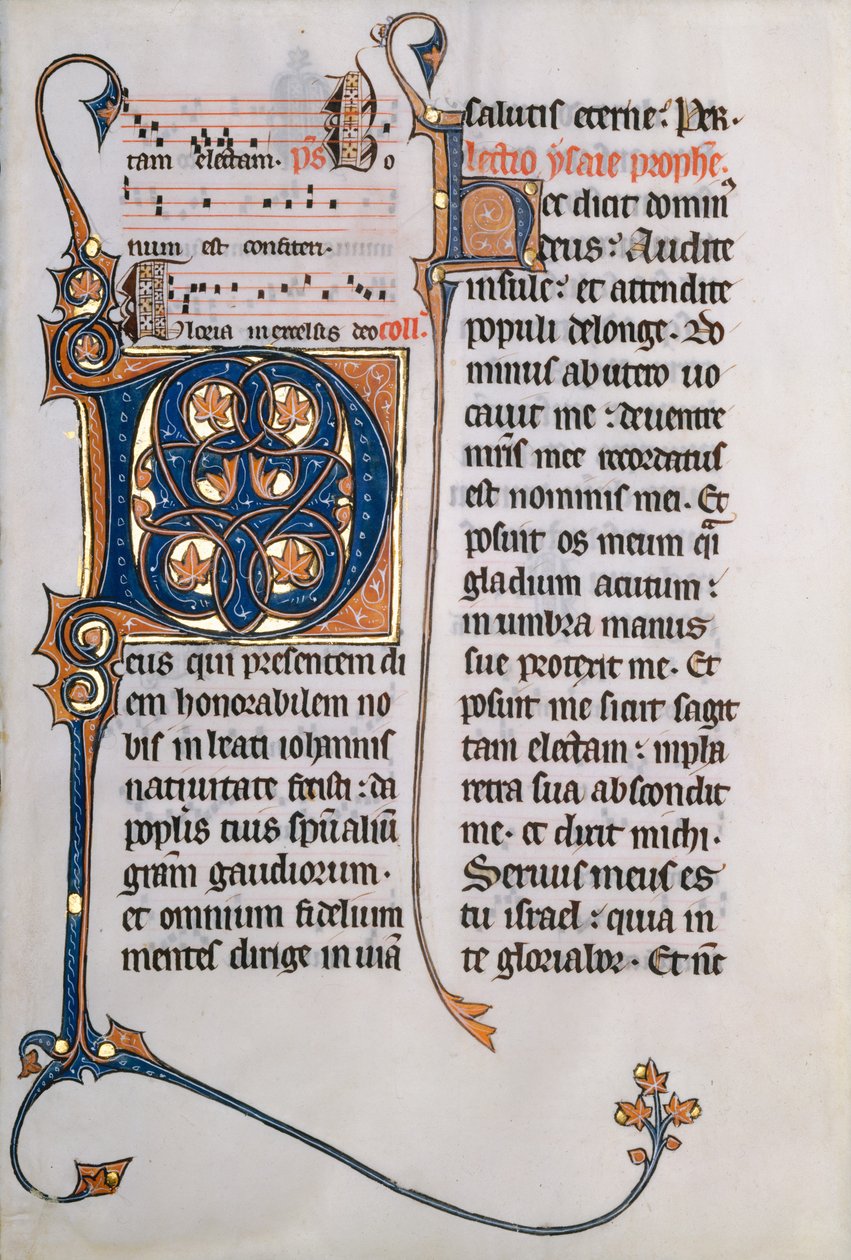 Kéziratos levél M betűvel, egy Misekönyvből, kb. 1290. alkotó: Unbekannt