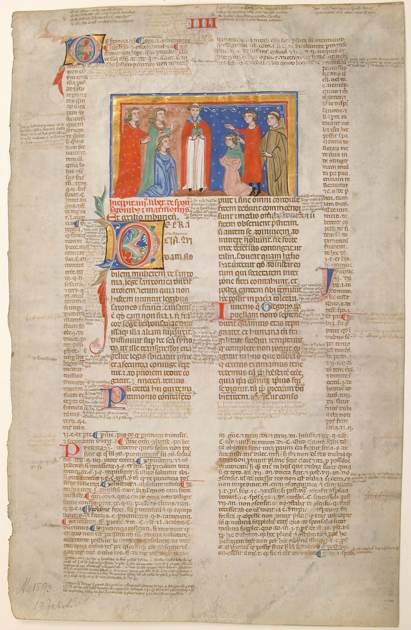 Kéziratos levél házassági jelenettel, IX. Gergely dekrétáiból, olasz, kb. 1300. alkotó: Unbekannt