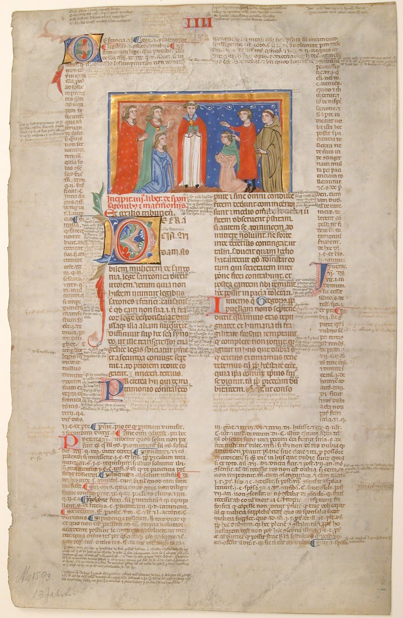 Kéziratos levél házassági jelenettel, IX. Gergely dekrétáiból, kb. 1300. alkotó: Unbekannt