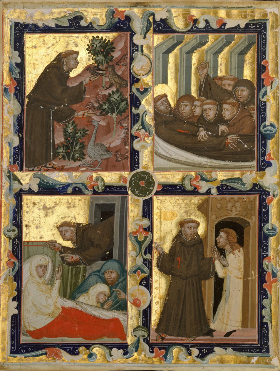 Kéziratos levél jelenetekkel Assisi Szent Ferenc életéből, olasz, kb. 1320-42. alkotó: Unbekannt