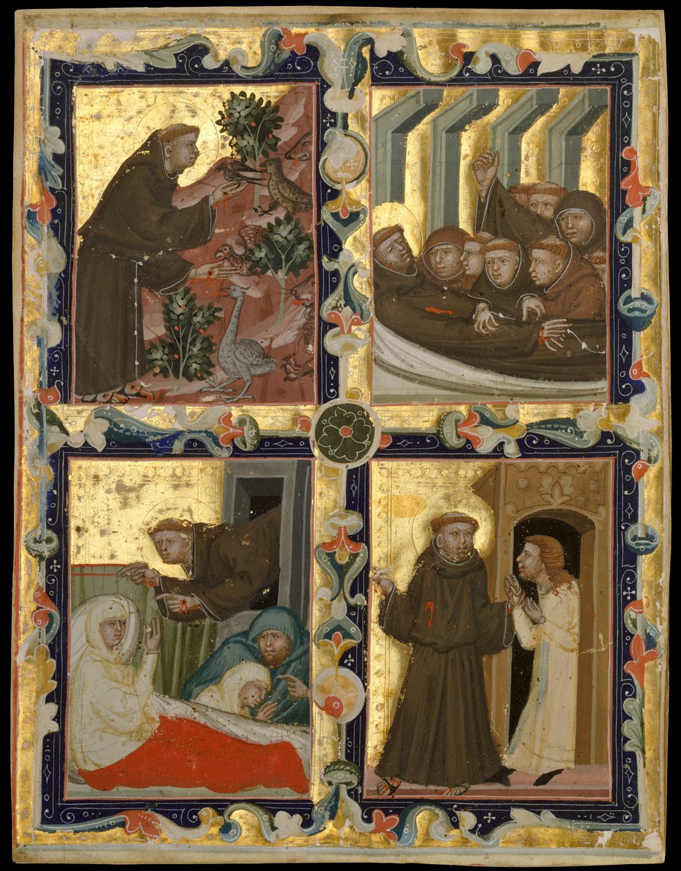 Kéziratos levél jelenetekkel Assisi Szent Ferenc életéből, kb. 1320-42. alkotó: Unbekannt