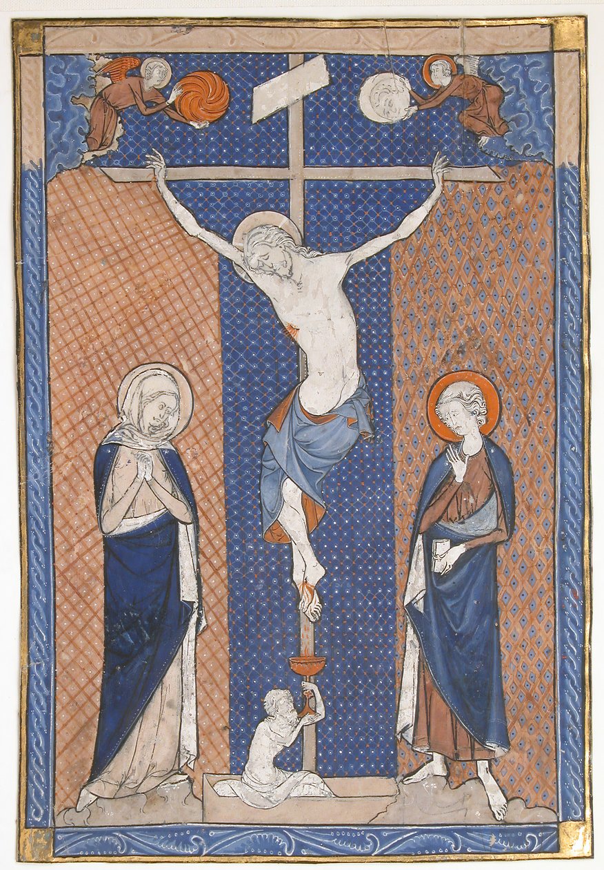 Kéziratos levél a keresztre feszítéssel, egy misekönyvből, francia, kb. 1270-80. alkotó: Unbekannt