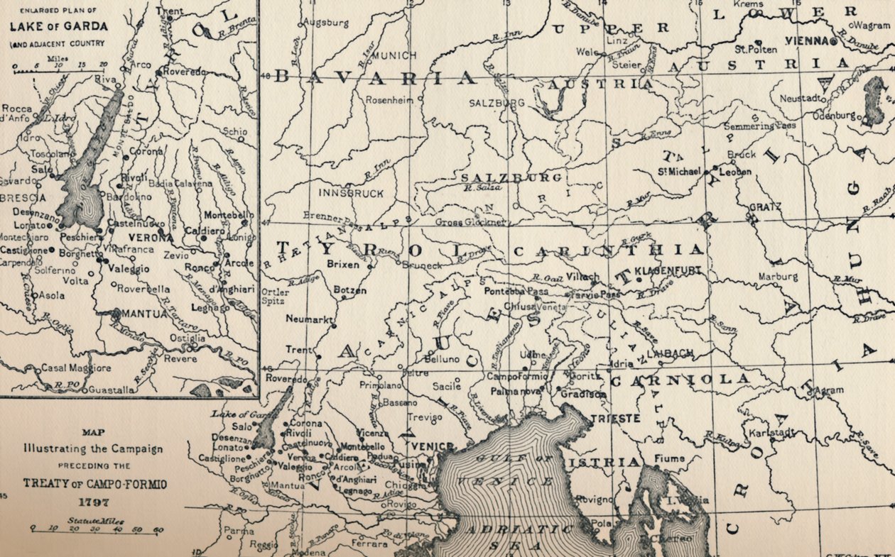 A Campo-Formiói Szerződést megelőző kampányt ábrázoló térkép, 1797, 1896 alkotó: Unbekannt