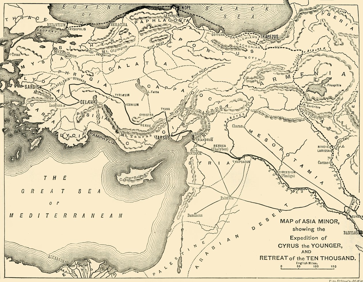 Kis-Ázsia térképe, Ifjabb Cyrus expedíciója és a Tízezrek visszavonulása, 1890. alkotó: Unbekannt