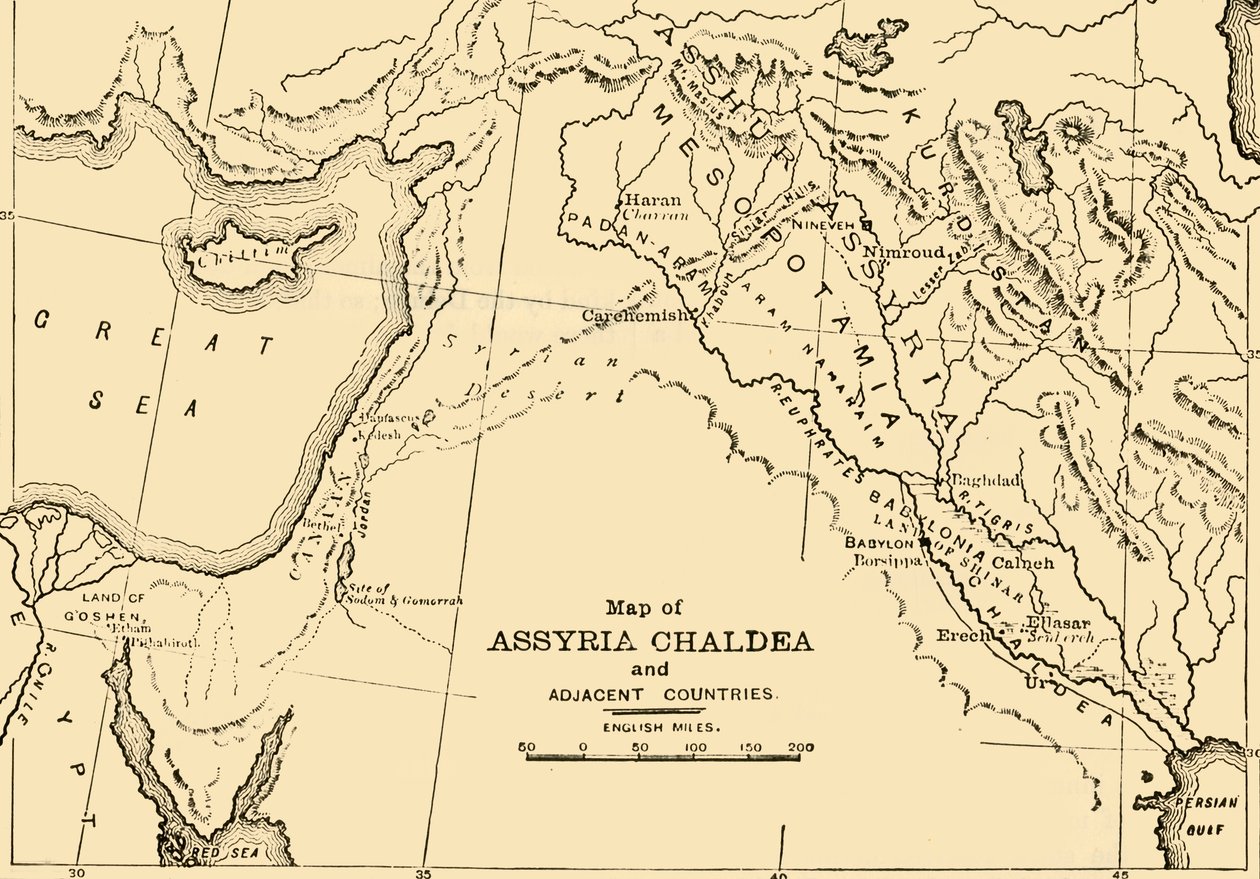 Asszíria, Káldea és a szomszédos országok térképe, 1890. alkotó: Unbekannt