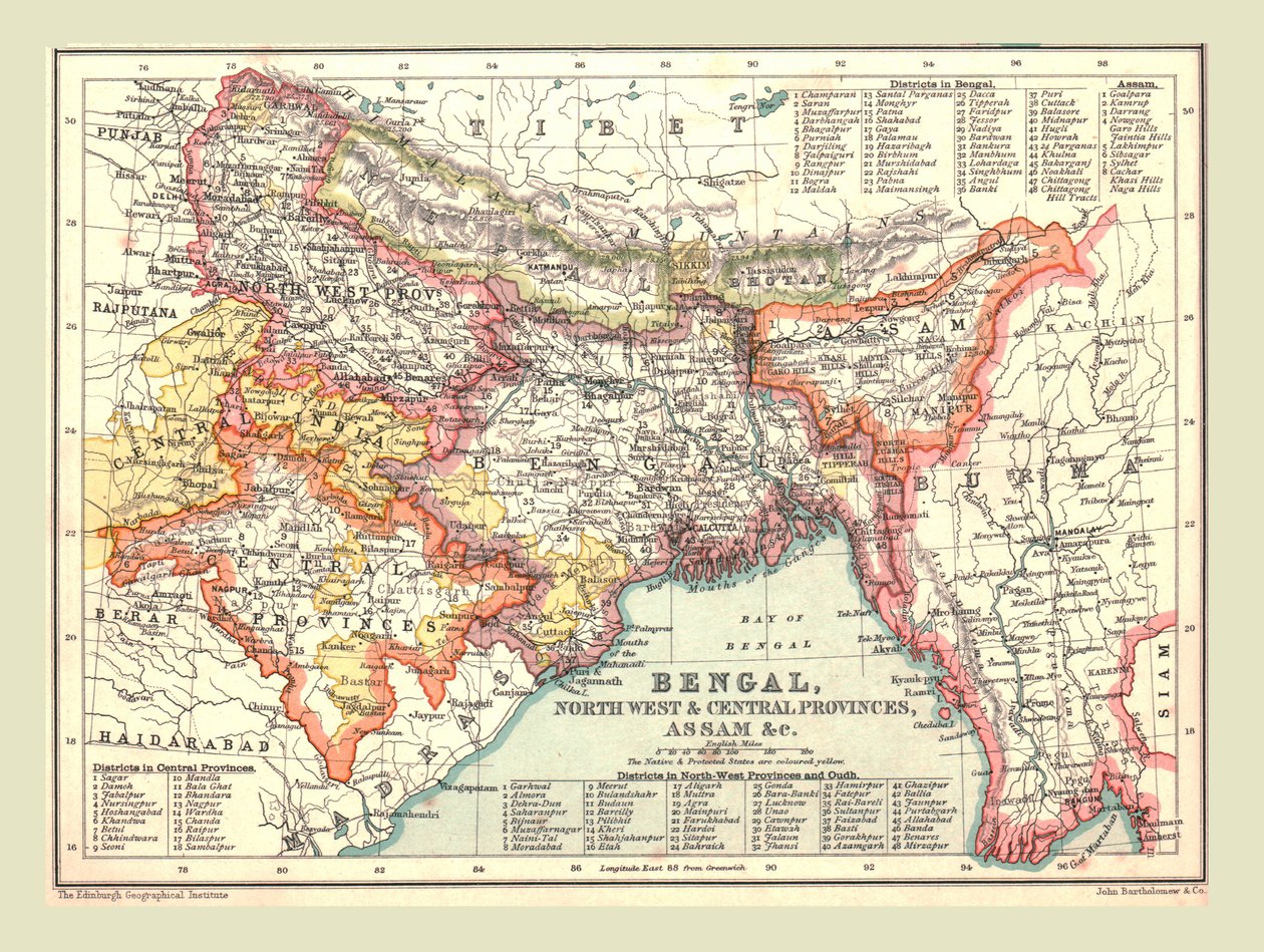Bengália, az északnyugati és középső tartományok, valamint Assam térképe, 1902. alkotó: Unbekannt
