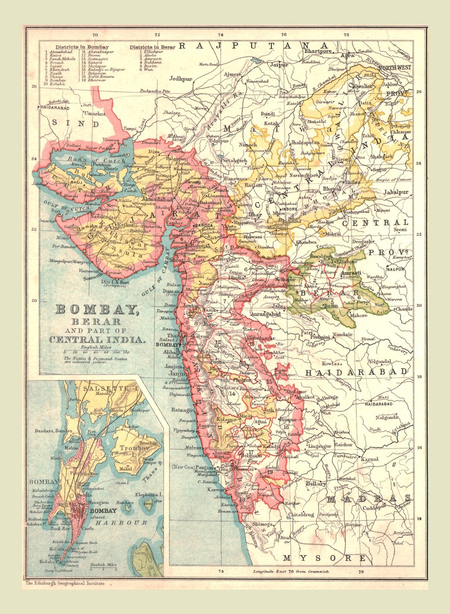 Bombay, Berar és Közép-India egy részének térképe, 1902. alkotó: Unbekannt