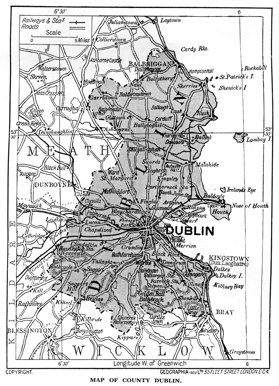 Dublin megye térképe, Írország, 1924-1926 alkotó: Unbekannt