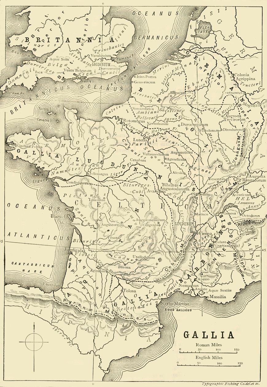 Gallia és Nagy-Britannia egy részének térképe, 1890. alkotó: Unbekannt