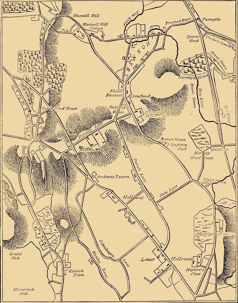 Hornsey és a környék térképe 1819-ben, 1876 c. alkotó: Unbekannt