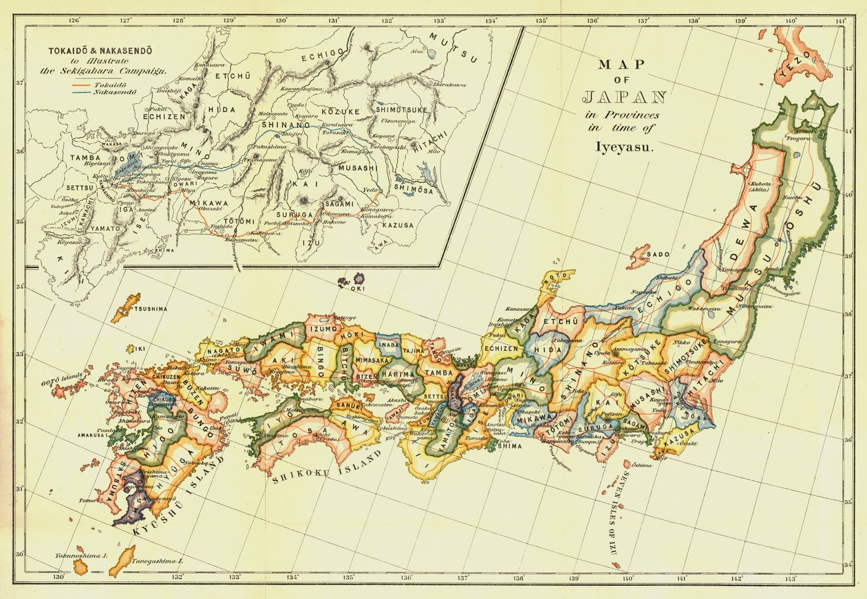 Japán térképe a tartományokban Iyeyasu idejében, 1903. alkotó: Unbekannt