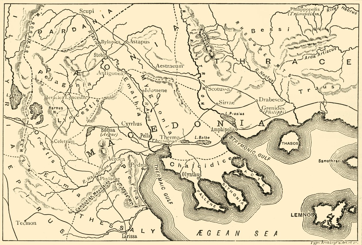 Macedónia és a szomszédos körzetek térképe, 1890. alkotó: Unbekannt