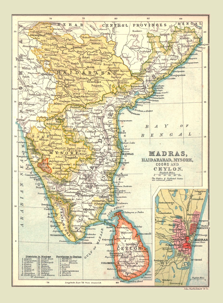 Madras, Hyderabad, Mysore, Coorg és Ceylon térképe, 1902. alkotó: Unbekannt