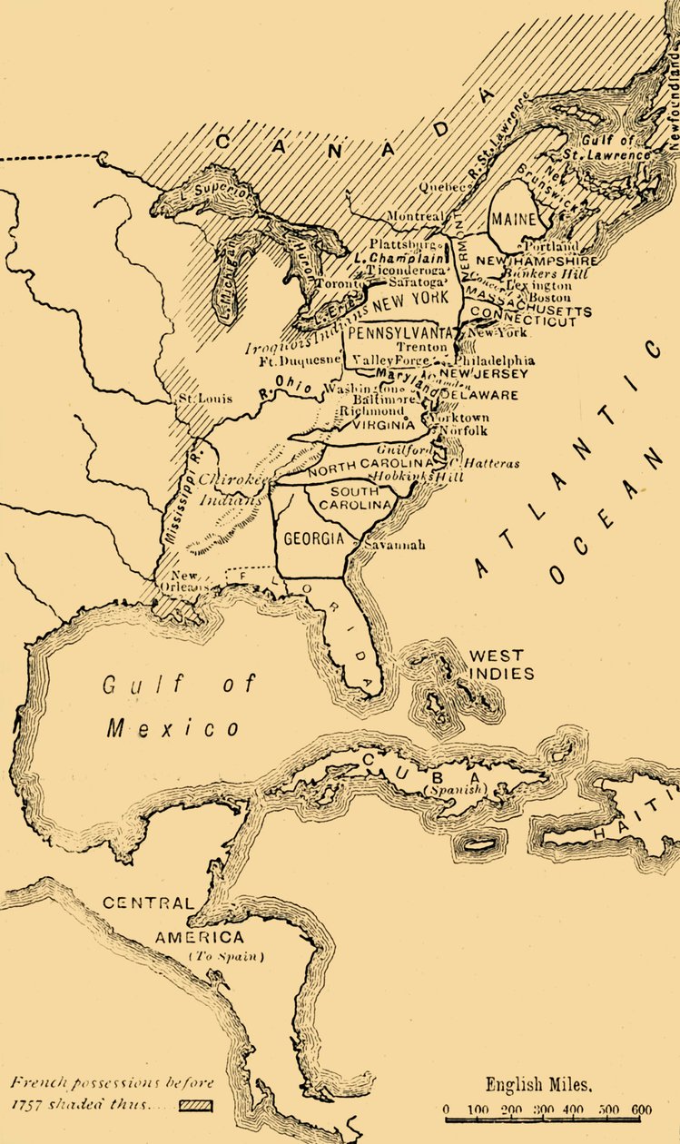 Észak-Amerika térképe, amely az amerikai függetlenségi háborút illusztrálja, 1785, 1890. alkotó: Unbekannt