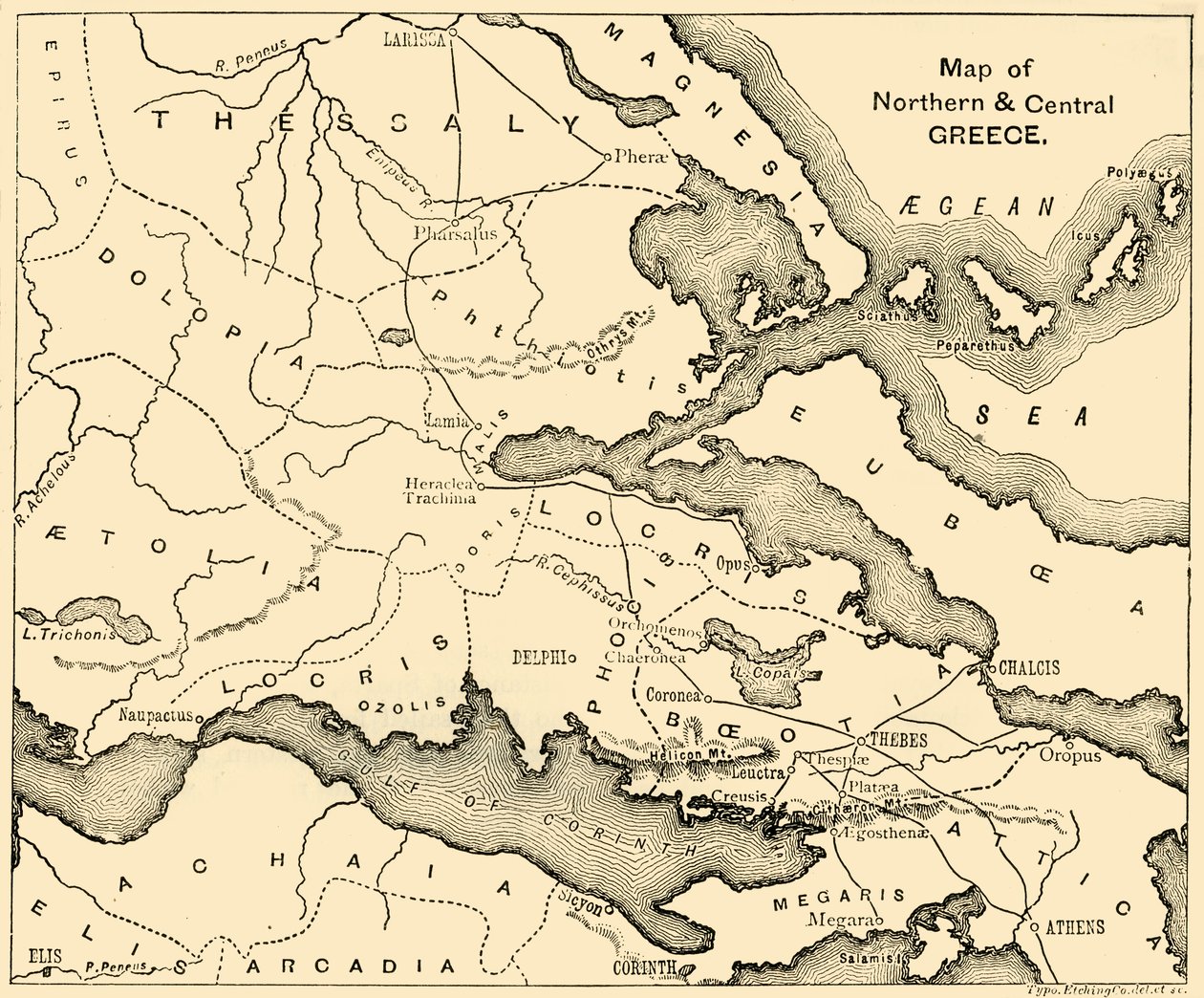Észak- és Közép-Görögország térképe, 1890. alkotó: Unbekannt