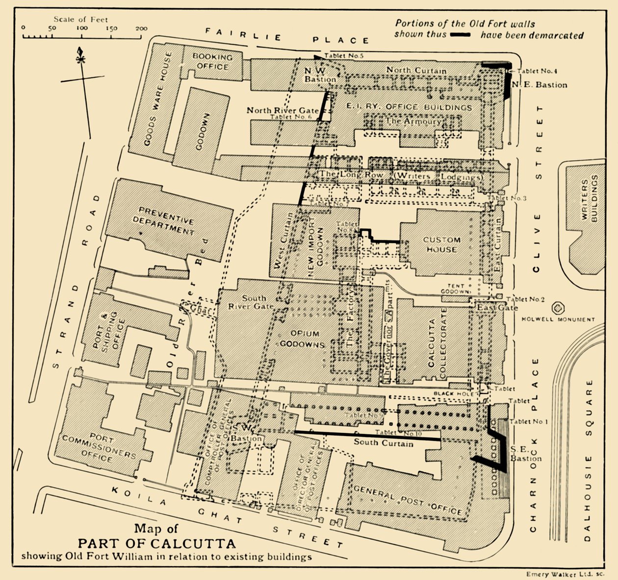 Kalkutta egy részének térképe, amely az Old Fort Williamet mutatja a meglévő épületekhez viszonyítva, 1925. alkotó: Unbekannt
