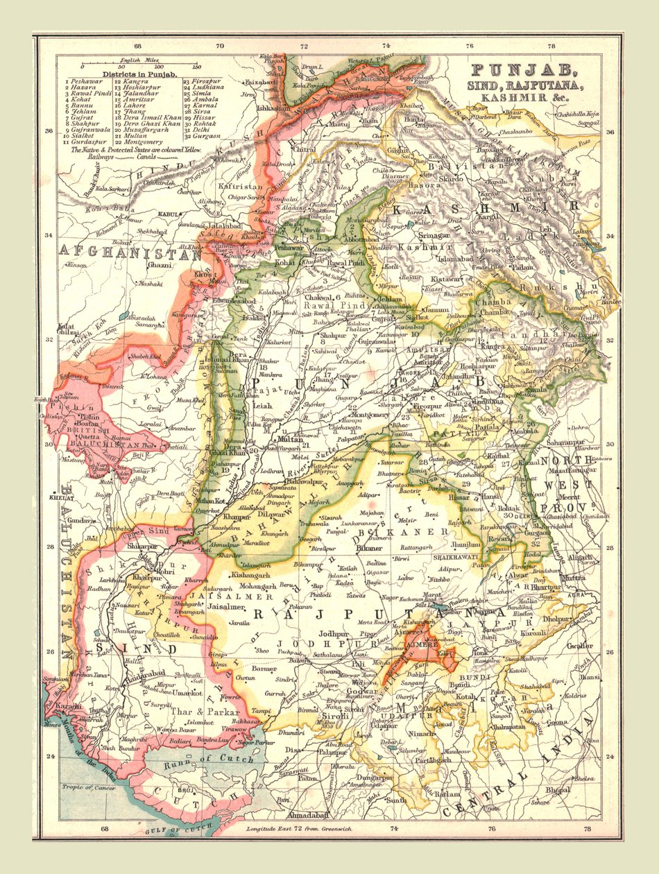 Pandzsáb, Sind, Rajputana és Kasmír térképe, 1902. alkotó: Unbekannt