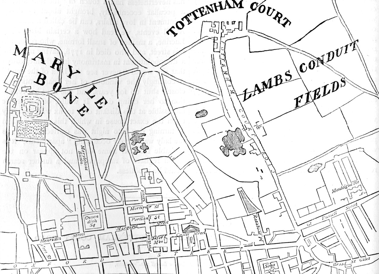 A Rathbone Place és környékének térképe, Westminster, London, 1746 1878 alkotó: Unbekannt