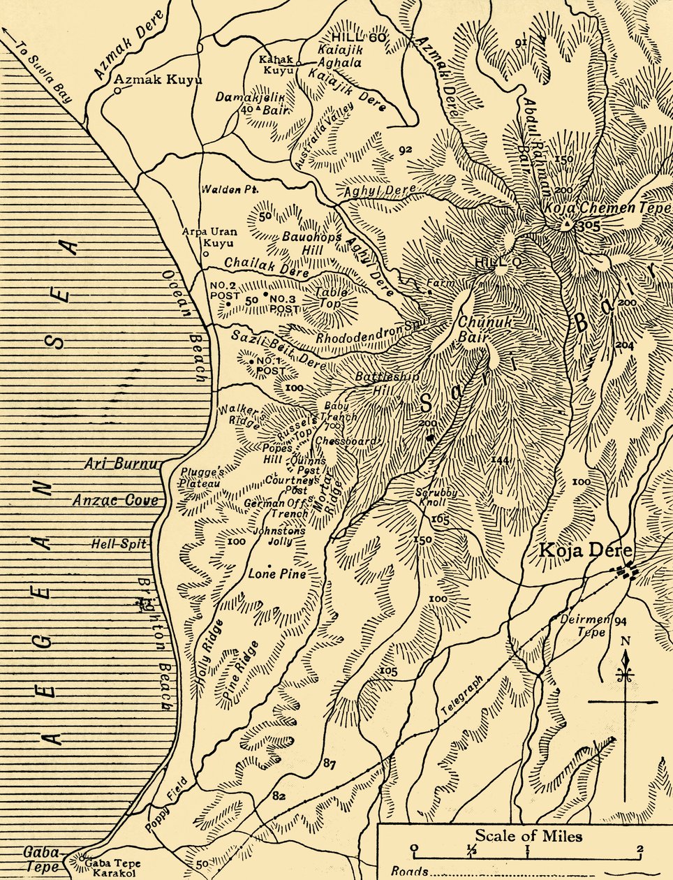 Sari Bair térképe, Gallipoli-félsziget, első világháború, 1915, c1920. alkotó: Unbekannt